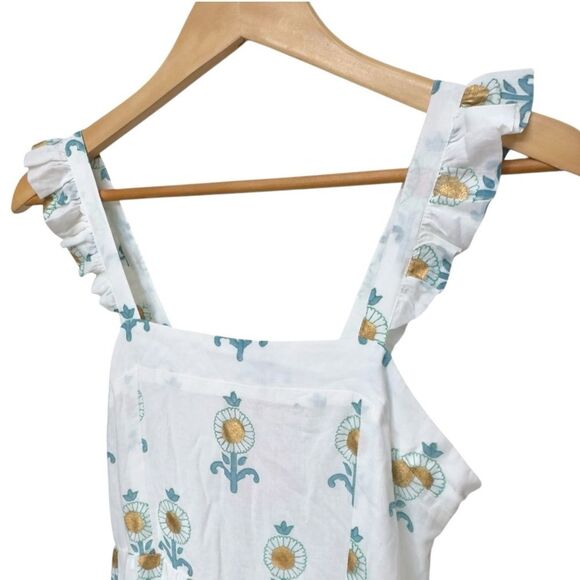 Oliphant Leela White Blue Ruffle Cross Back Sleeveless Midi Dress. NEW. Small. - Picture 4 of 16